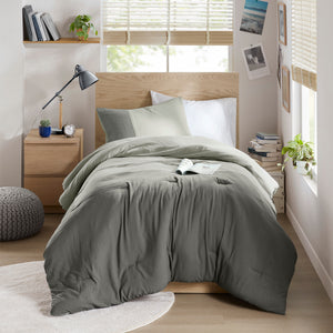 JLA Home Comfort Spaces - Soft Washed Color Block Comforter Set with Silky Pre-Washed Finish, Oeko-Tex Certified Midweight Warmth Grey AM10-0179