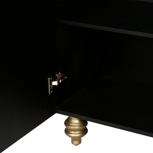 English Elm Modern Fluted Four Door Sideboard Matte Black Glam Cabinet with Gold Accent Feet W1445P256479