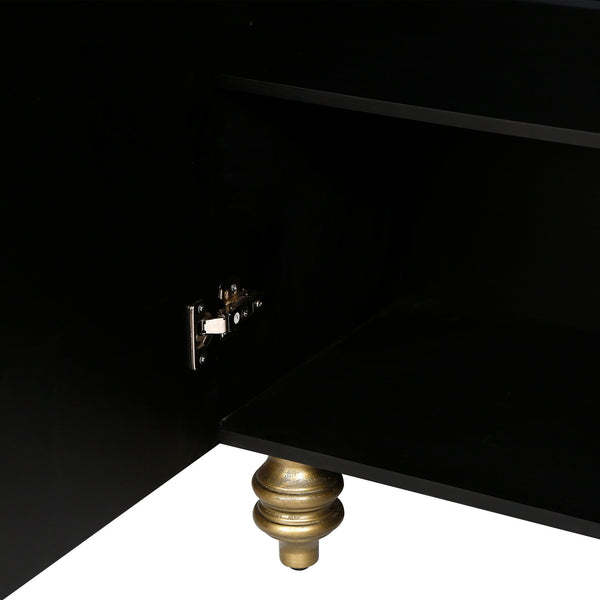 English Elm Modern Fluted Four Door Sideboard Matte Black Glam Cabinet with Gold Accent Feet W1445P256479