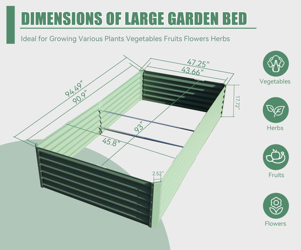 English Elm 8x4x1.5 Galvanized Raised Garden Bed with Thick Safety Edge, Rust-Resistant Steel, Drainage-Friendly Design Green W1859P197977
