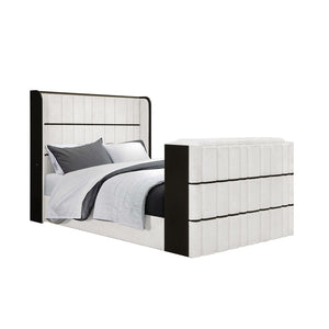 English Elm Isaiah Luxury Bed with 50" TV Lift, Built‑In Speakers, LED Lighting and Fireplace in White/Black Queen B201S00411