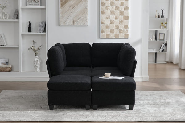 English Elm UNITED Modular 6-Seat Sectional Sofa with Removable Ottoman, Storage Compartments, Convertible Comfort Black W1568S00243