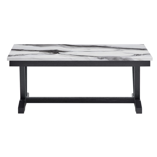 English Elm Paula Faux Marble Top Coffee Table with Sculptural Double Pedestal Base for Living Rooms B201P411479