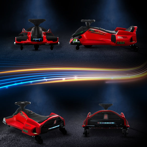 English Elm Aosom Kids Battery Powered Drift Kart with Led Lights Music and Slow Start Feature W2225P217181