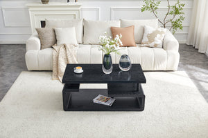 English Elm A Modern Two-tier Mdf Coffee Table with Open Shelf for Living Room Storage Black Woodgrain W3875P396801