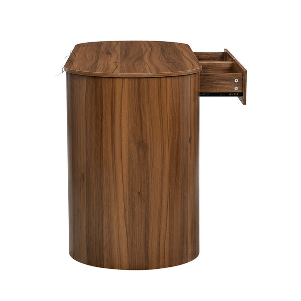 English Elm Storage Writing Desk with Curved Base Open Shelves and Drawers for Home Office Dark Walnut N757P306285D