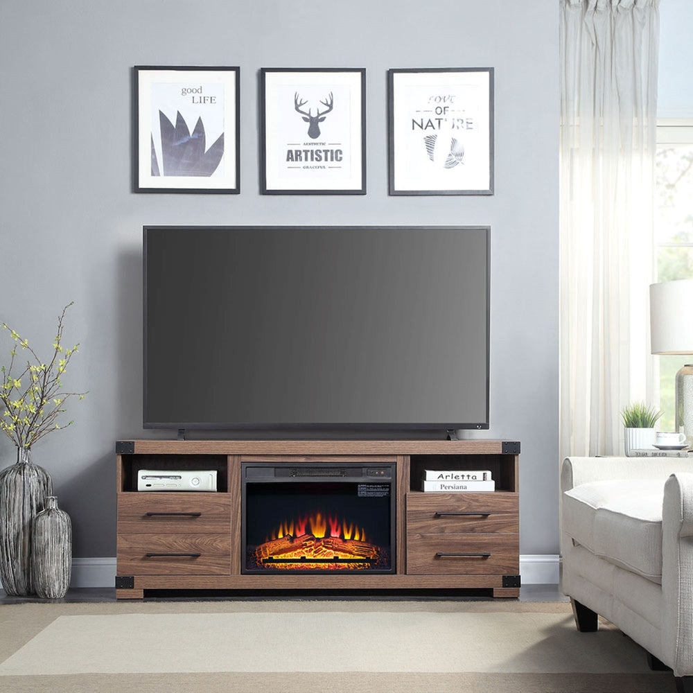 English Elm Fireplace Electric Heater Black with Remote, 1400W, 3-Stage Flame, UL Listed, Compact 26x19.7x6.3 B365P397897