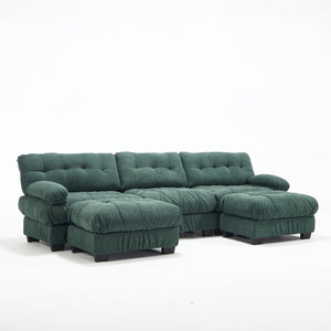 English Elm U Shaped Modular Cloud Sectional Deep Seat Flannelette Sofa with Rounded Bolster Armrests Green W2120S00039