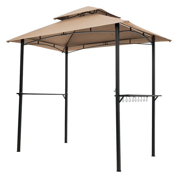 English Elm Outdoor Grill Gazebo 8x5 ft Khaki — Steel Frame BBQ Shelter with Double-Tier Venting, Shelves & Hooks W41931517