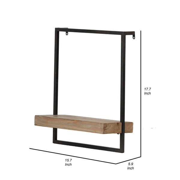 English Elm Yin Industrial Wall Shelf Black Iron Frame Brown Wood Surface Vertical Storage B056P416877