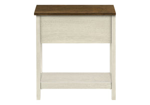 English Elm Accent Table, Two-Tier Narrow Design With Storage Drawer, Antique White & Brown Finish For Versatile Use B2710P219471