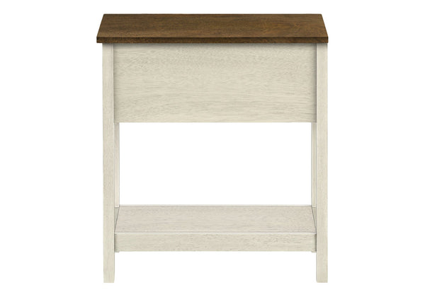 English Elm Accent Table, Two-Tier Narrow Design With Storage Drawer, Antique White & Brown Finish For Versatile Use B2710P219471