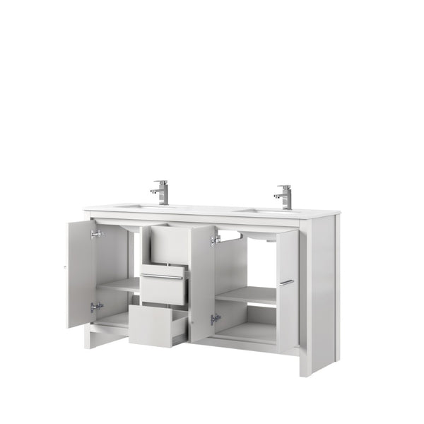 English Elm White Double Bath Vanity With Cultured Marble Top, Chrome Faucet, And Ample Storage Solutions B2731P259479-GIGA