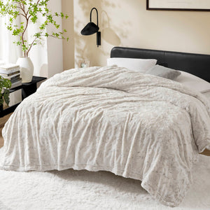 JLA Home Madison Park - Faux ultra-soft reversible faux fur blanket with mink reverse, OEKO-TEX certified cozy luxury Grey MP51-8533