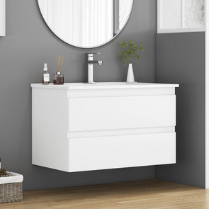 English Elm 32-Inch Wall-Mounted Bathroom Vanity With Soft-Close Sink, Double Drawers, Modern Design & Easy Install W3151S00047