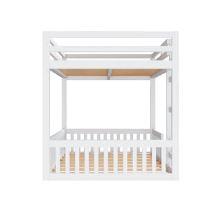 English Elm Full Full over Full Wood Bunk Bed with Ladder & Guardrails, Space-Saving Pine Frame for Kids Rooms White N7090002223K