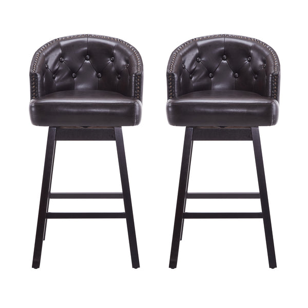 English Elm Christopher Knight Home® - 33.25" Swivel Counter Stools Set of 2 — 360° Faux Leather Bar Stools with Tufted Back, Footrest, Adjustable Feet WF532108BRN