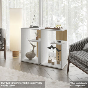 English Elm Vega Modern Side Table With Open Shelving, Stylish White And Light Oak Finish For Small Spaces B128P287507-GIGA