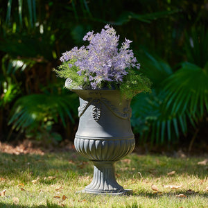 English Elm Elegant Handcrafted Mgo Floral Relief Garden Urn Planter with Antique White Finish Black N772P389441B