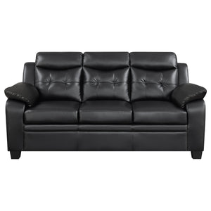 English Elm Eaton Luxe Black Padded Sofa with Tufted Backrest and Headrest Padding, Faux Leather Comfort B062P357827