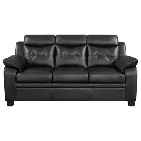 English Elm Eaton Luxe Black Padded Sofa with Tufted Backrest and Headrest Padding, Faux Leather Comfort B062P357827