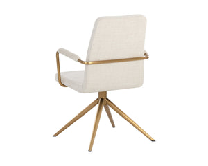 Sunpan Hilda Swivel Dining Armchair in Chic Chacha Cream with Gold Stainless Steel Legs for Stylish Dining