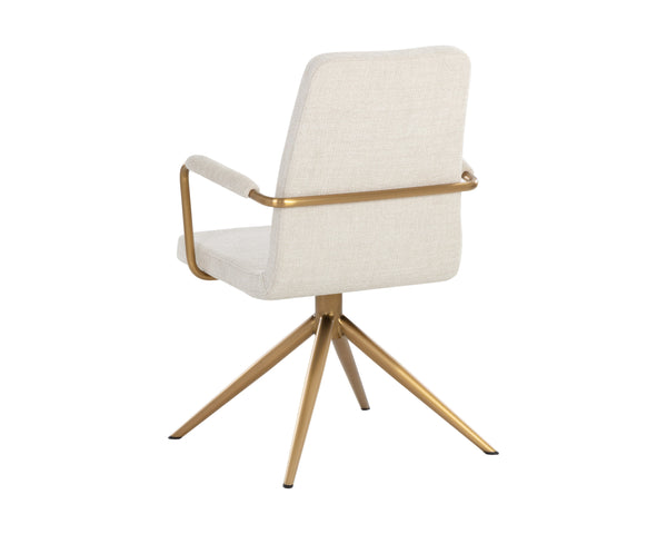 Sunpan Hilda Swivel Dining Armchair in Chic Chacha Cream with Gold Stainless Steel Legs for Stylish Dining