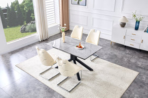 English Elm Modern Extendable Rectangular Dining Table with Scratch‑Resistant MDF Top and Matte Geometric Legs, Space‑Saving Centerpiece for Home or Office W3493S00008