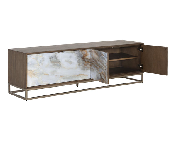 Sunpan FUENTES Stylish Media Console & Storage Cabinet - Luxurious Oak, Soft-Close Doors, Ample Storage Space 106751