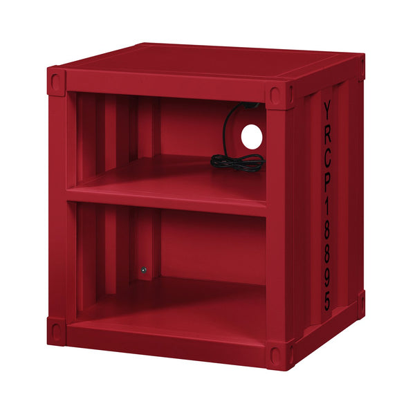 English Elm Red Metal Nightstand with 2 Open Shelves Industrial Contemporary Accent Table Compact 20.5"H B062P186412