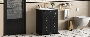 English Elm 24" Modern Bathroom Vanity with Ceramic Sink, Gold Handles, Tip-Out Drawer & Dual Soft-Close Doors N710P276692B