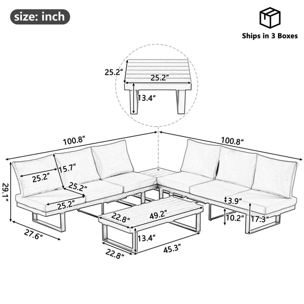 English Elm Outdoor Sectional Sofa Set - Stylish Modular Patio Seating With Adjustable Recline & Storage Solutions N719Z000170A-GIGA