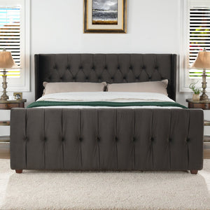 English Elm Jennifer Taylor Home - David Tufted Wingback King Bed with Dark Charcoal Velvet, Nailhead Trim, Solid Hardwood Frame, Luxurious Support B2719P245935
