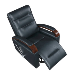English Elm 1pc Swivel Gliding Recliner Faux Leather Upholstered with Solid Rubberwood Arms, Supportive Comfort and Smooth Motion Navy 34 L x 33 W x 27 H B011P329243