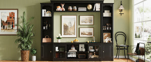 English Elm Entertainment Wall Unit with Glass Doors Open Shelving Mdf Living Room Storage Black N710S688102B