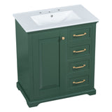 English Elm 30" Bathroom Vanity With Sink, One Package, Green Bathroom Cabinet With Drawers, Solid Frame and Mdf Board