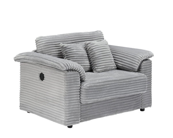 English Elm 47.24-inch corduroy armchair with storage ottoman and USB ports, spring seat, solid wood frame lounge Gray W3356S00021