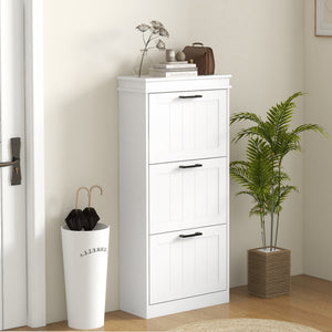 English Elm Homcom Slim Shoe Cabinet For Entryway Storage, 3 Flip Drawers & Adjustable Shelves For 15 Pairs, White W2225P229500