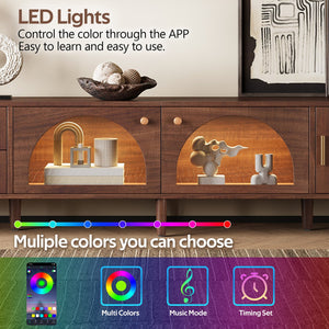 English Elm 86 Inch Rattan Media Console with Led Lighting Two Drawers Modern Living Room Tv Stand N710P438977P