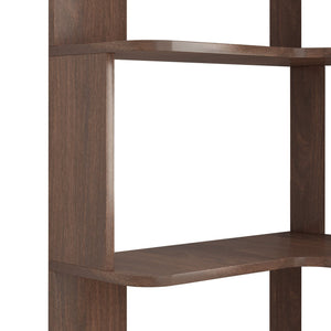 English Elm 6 Tier Freestanding L-Shaped Corner Bookshelf with Anti-Tip, Rounded Corners, 3D Wood Grain Finish Dark Brown W2899P372516