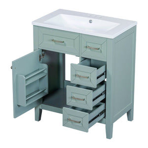 English Elm 30" Modern Bathroom Vanity with Sink Combo — Solid Rubberwood & MDF, 3 Drawers, Freestanding Contemporary Design Green N725P246482F
