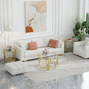 English Elm 31.5inch Modern Luxury Gold Coffee Table with Two-Tier Storage, Tempered Glass Top, Elegant Crown Design Clear W1550P171448