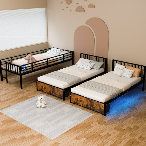 English Elm Triple Bunk Bed Steel Frame Sleeps Three Kids with Noise Reduced Powder Coated Design W3752S00022