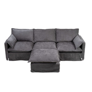 English Elm 93.31" Faux Linen Modular Sectional with Movable Ottoman for Living Room Office W2795S00003