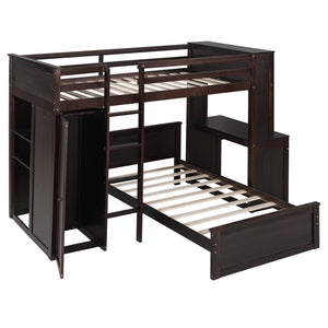 English Elm Twin Loft Bed System with Wardrobe Desk and Shelving for Kids Shared Bedroom Espresso LT000820AAP-1