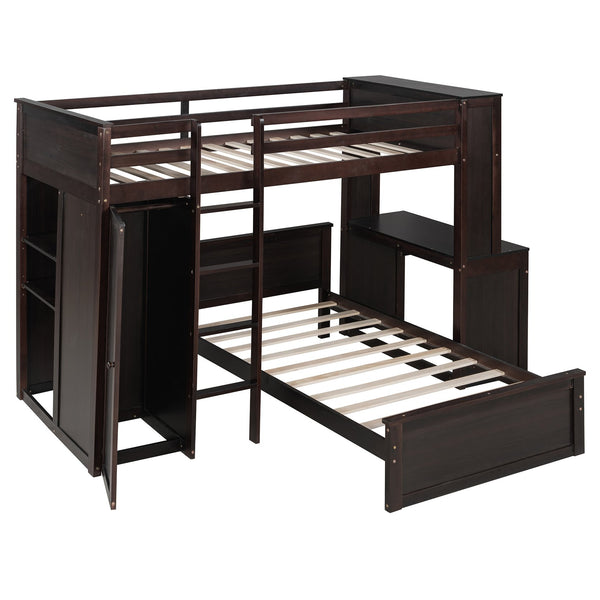 English Elm Twin Loft Bed System with Wardrobe Desk and Shelving for Kids Shared Bedroom Espresso LT000820AAP-1