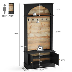 English Elm Freestanding Hall Tree with Shoe Cabinet 5 Hooks Top Shelf Entryway Organizer T3971P464211
