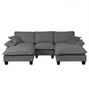 English Elm Modular Chenille Cloud Sectional with Sculptural Curved Arms and Movable Ottoman Grey W3163S00122