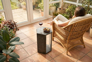 English Elm Genuine Solid Marble Hexagonal Pedestal End Table Polished Stone for Modern Living Dark Gray W1696P408001
