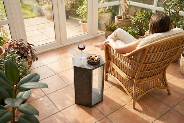 English Elm Genuine Solid Marble Hexagonal Pedestal End Table Polished Stone for Modern Living Dark Gray W1696P408001